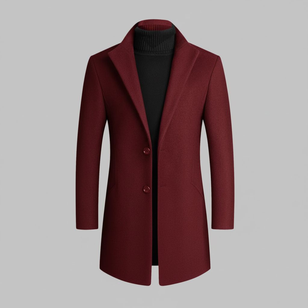 Men's Long Coat | Notched Lapel Two-Button Overcoat