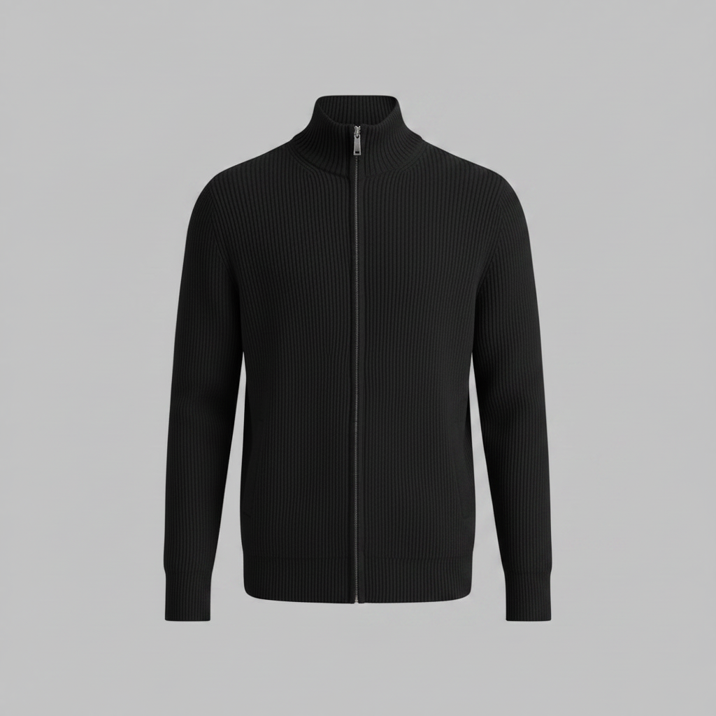 Men's Slim Fit Zip Up Cardigan | Ribbed Knit Style