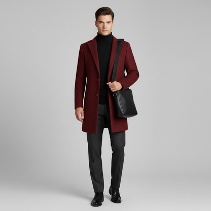 Men's Long Coat | Notched Lapel Two-Button Overcoat