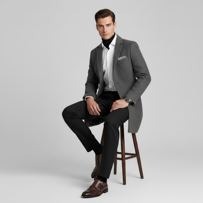 Men's Long Coat | Notched Lapel Two-Button Overcoat