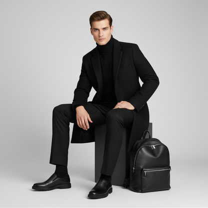 Men's Long Coat | Notched Lapel Two-Button Overcoat