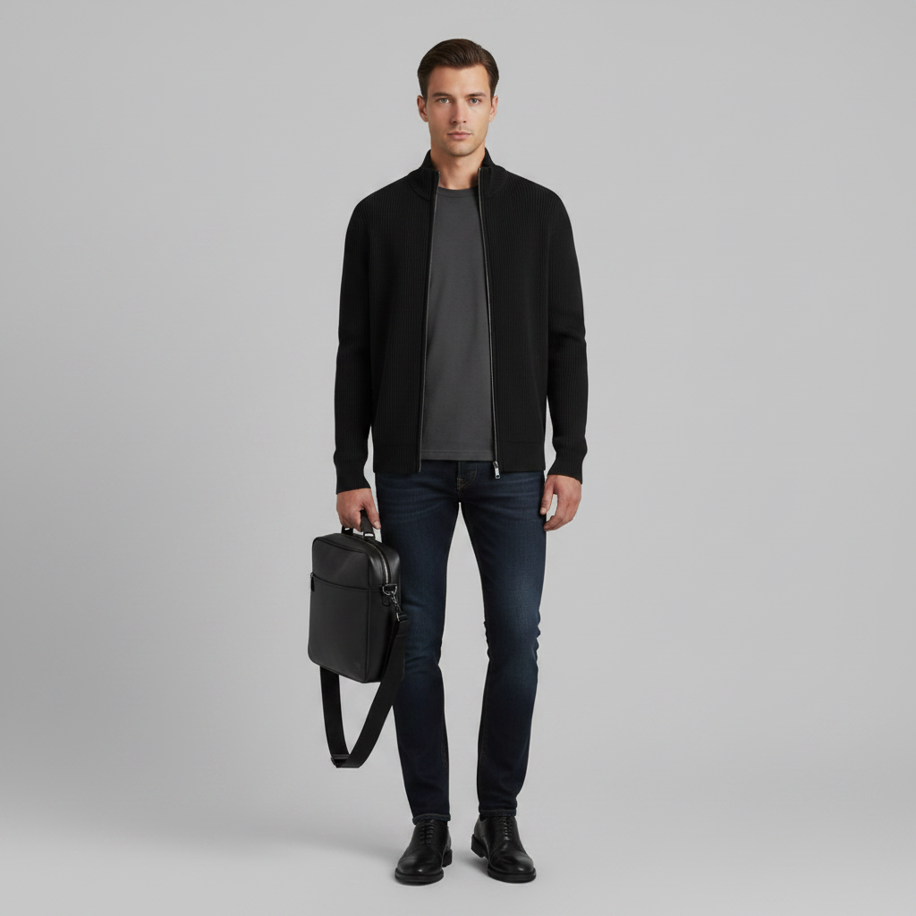 Men's Slim Fit Zip Up Cardigan | Ribbed Knit Style