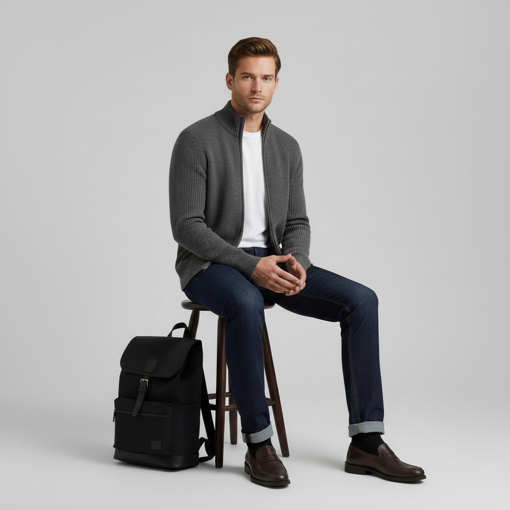 Men's Slim Fit Zip Up Cardigan | Ribbed Knit Style