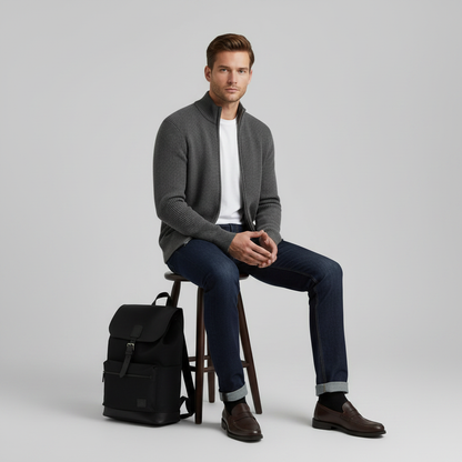 Men's Slim Fit Zip Up Cardigan | Ribbed Knit Style