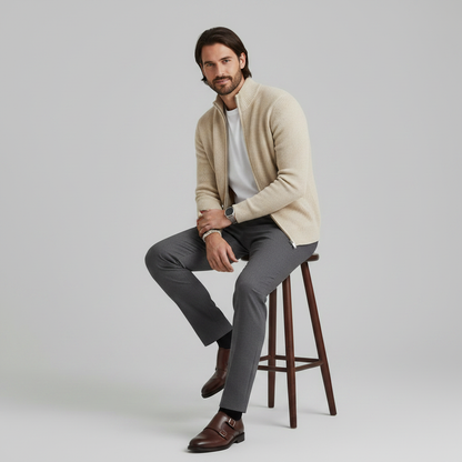 Men's Slim Fit Zip Up Cardigan | Ribbed Knit Style