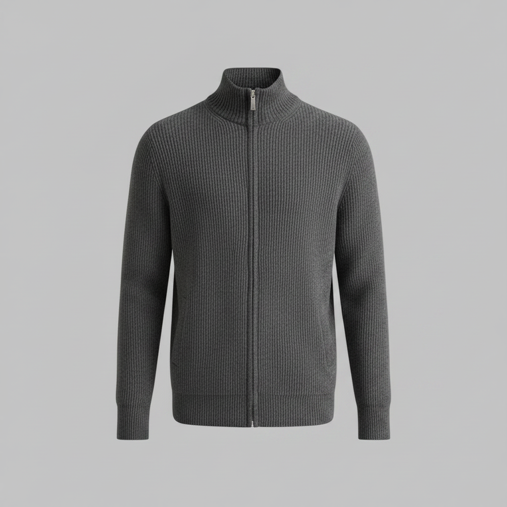Men's Slim Fit Zip Up Cardigan | Ribbed Knit Style