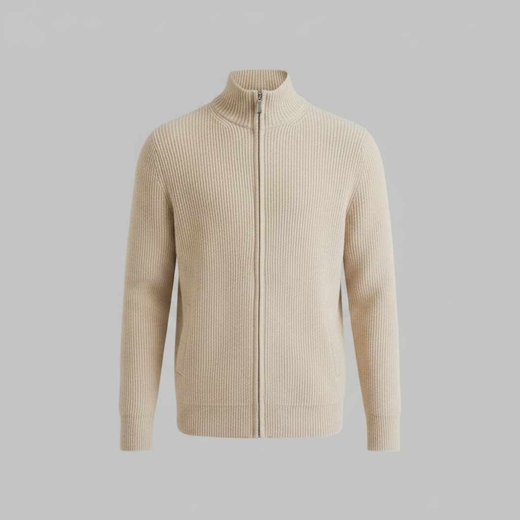 Men's Slim Fit Zip Up Cardigan | Ribbed Knit Style
