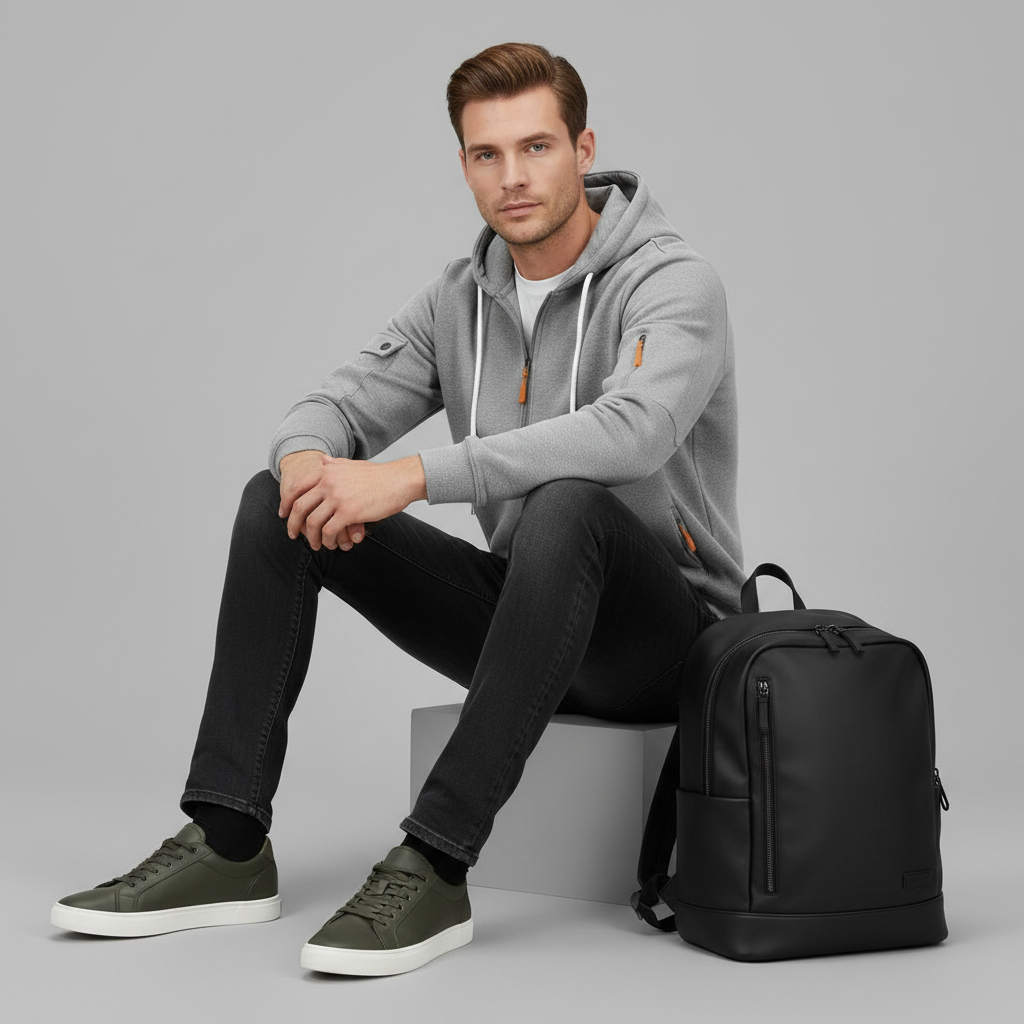 Men's Utility Hoodie | Zip-Up Sweatshirt with Drawstring Hood