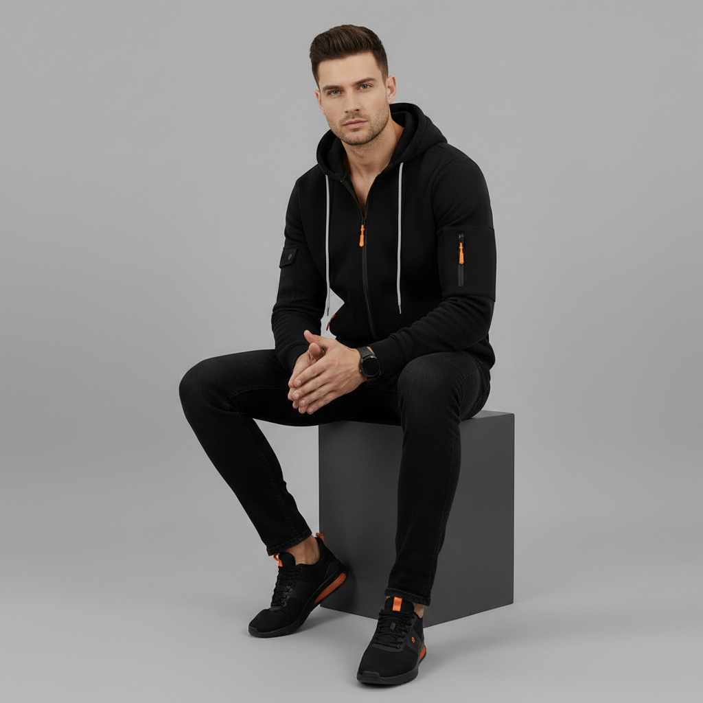 Men's Utility Hoodie | Zip-Up Sweatshirt with Drawstring Hood