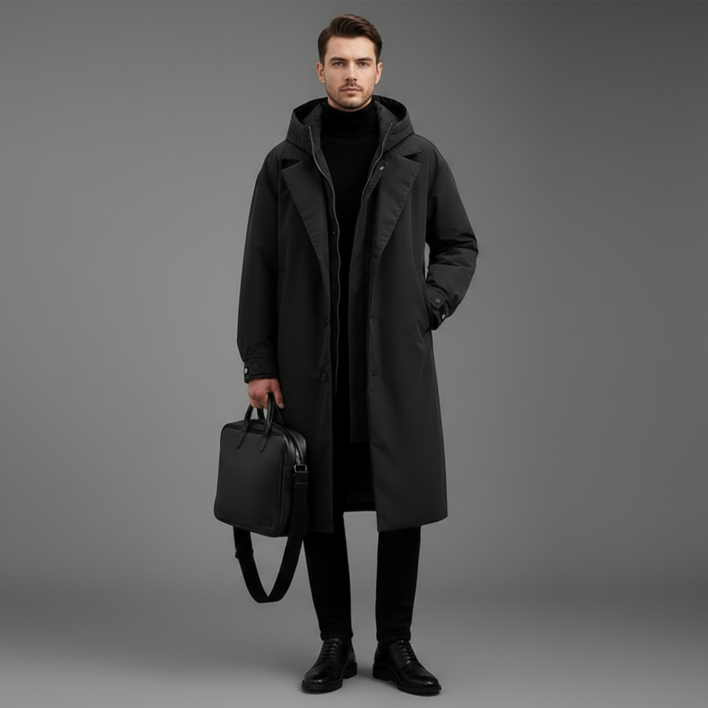 Men's Waterproof Puffer Trench Coat with Hood | Outerwear