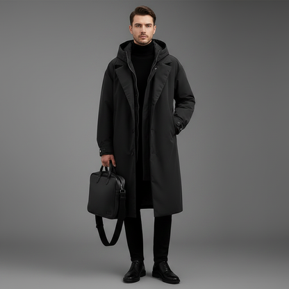 Men's Waterproof Puffer Trench Coat with Hood | Outerwear