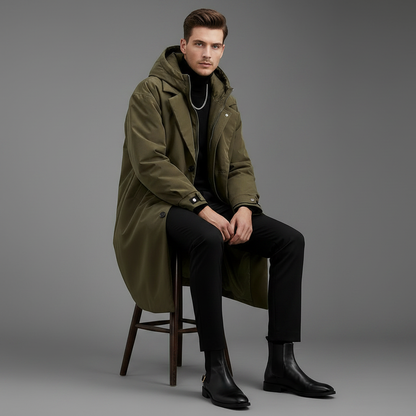 Men's Waterproof Puffer Trench Coat with Hood | Outerwear