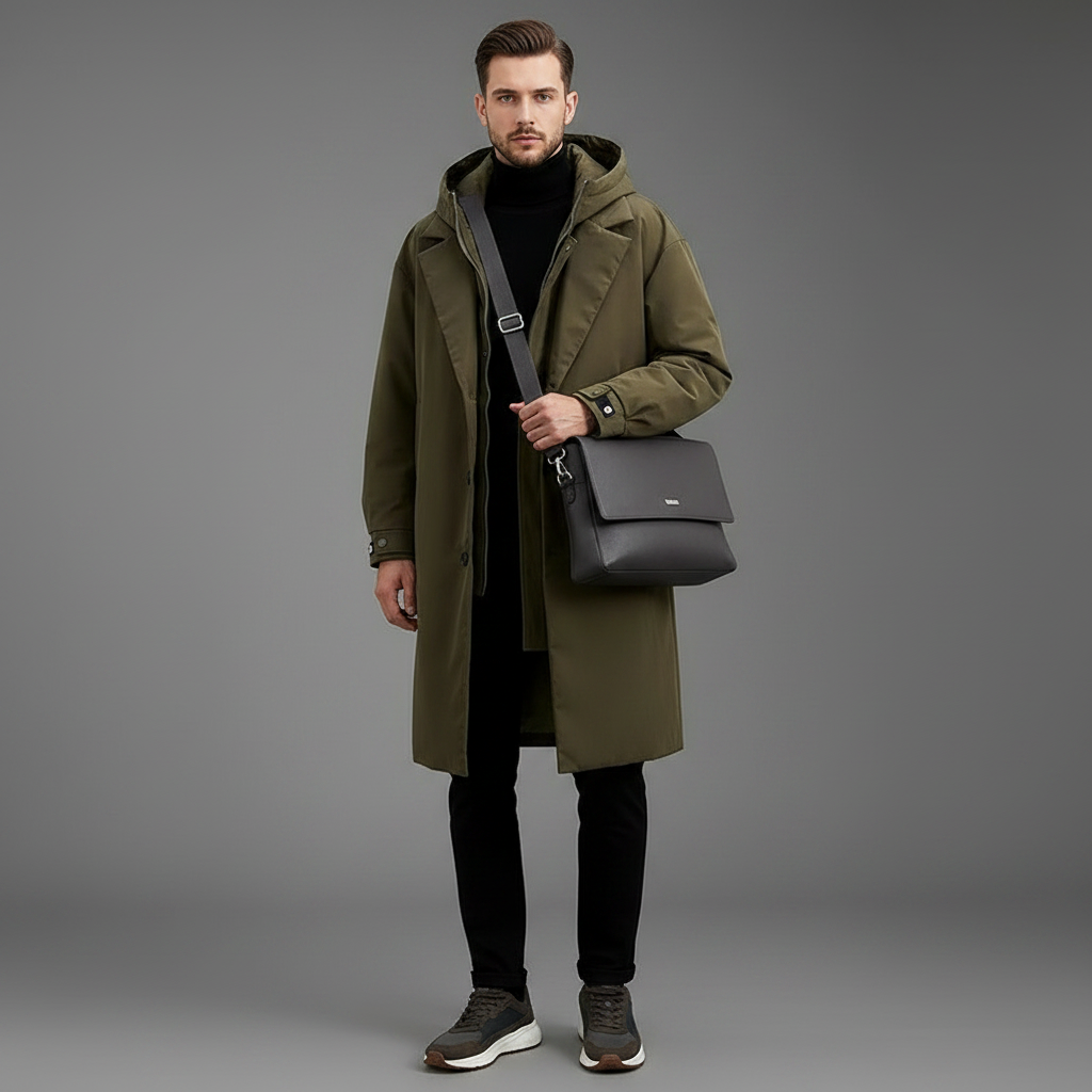 Men's Waterproof Puffer Trench Coat with Hood | Outerwear