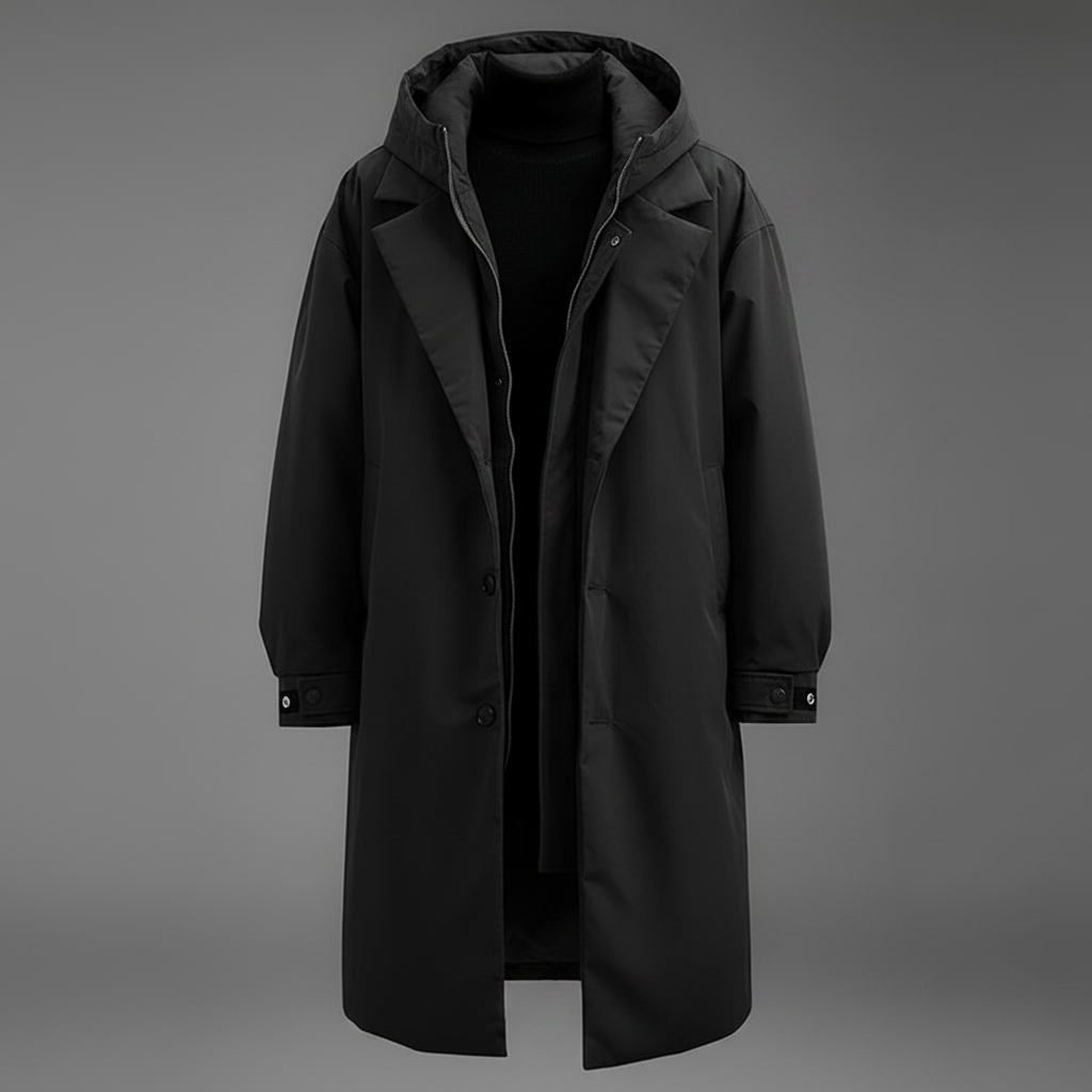 Men's Waterproof Puffer Trench Coat with Hood | Outerwear