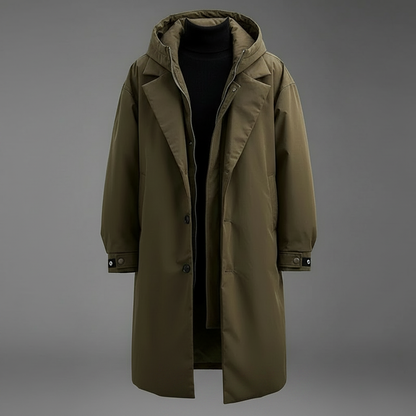 Men's Waterproof Puffer Trench Coat with Hood | Outerwear